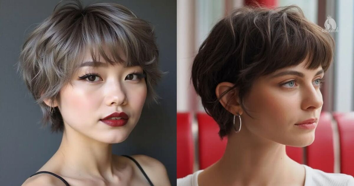Tóc tém kiểu uốn phồng mái thưa nhẹ