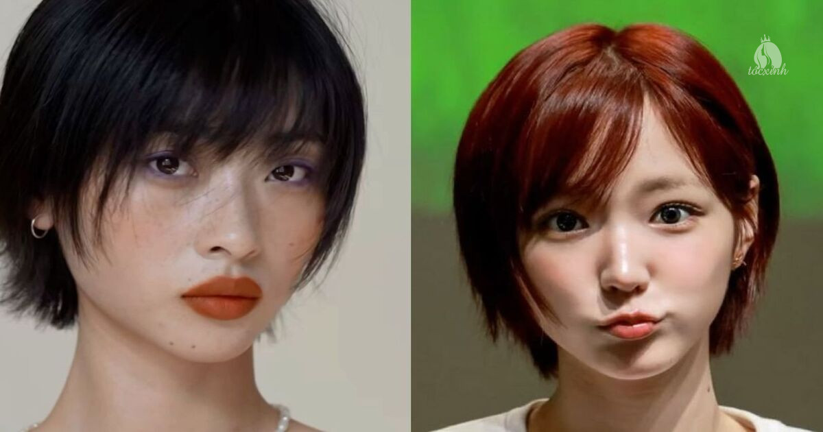 Tóc tém mullet nữ mái rèm