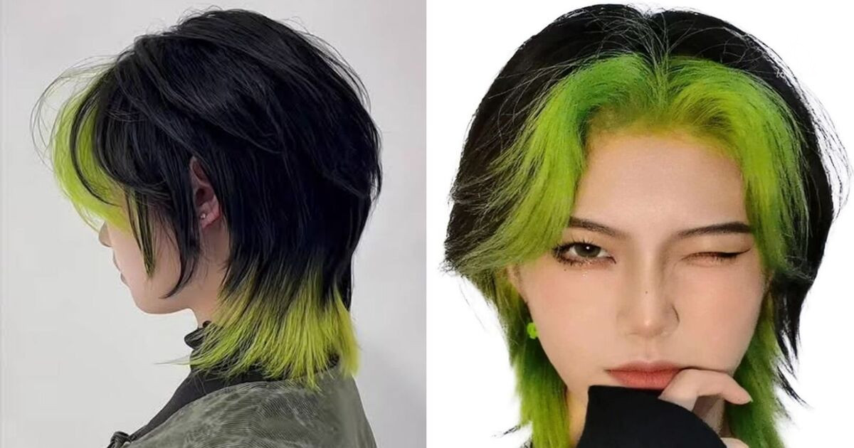 Tóc tém mullet nữ nhuộm màu ẩn