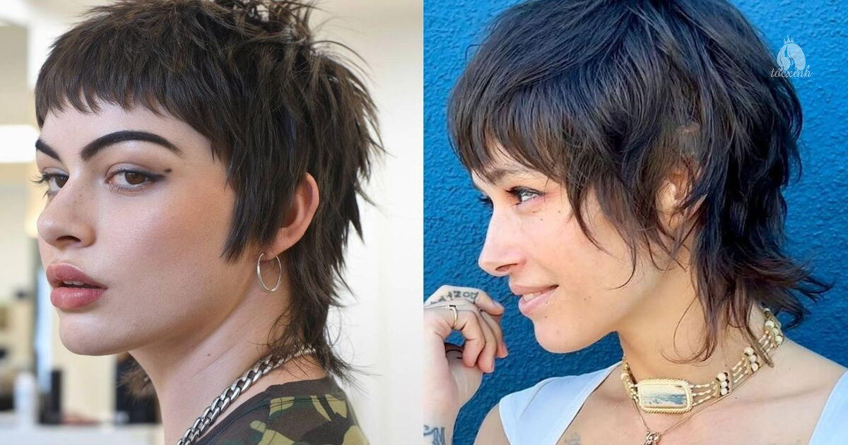 Tóc tém mullet nữ thẳng mái tỉa nhọn