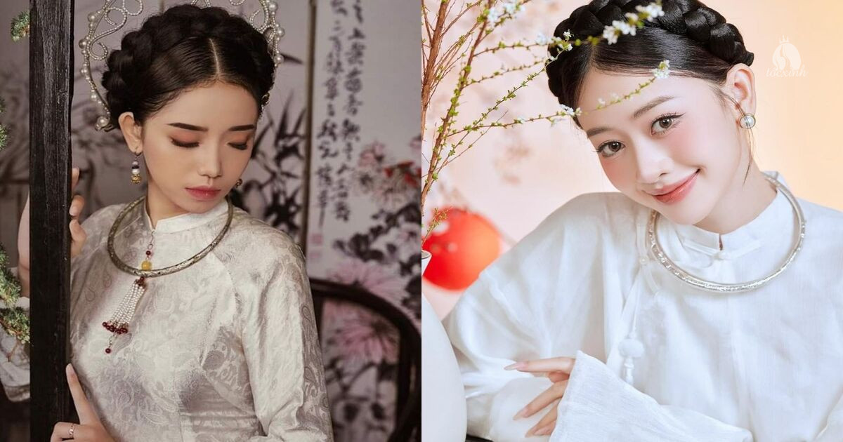 25+ Cách búi tóc mặc áo dài đẹp, trẻ trung, dễ làm dịp Tết, kỷ yếu 36 Búi tết viền vương miện mặc áo dài