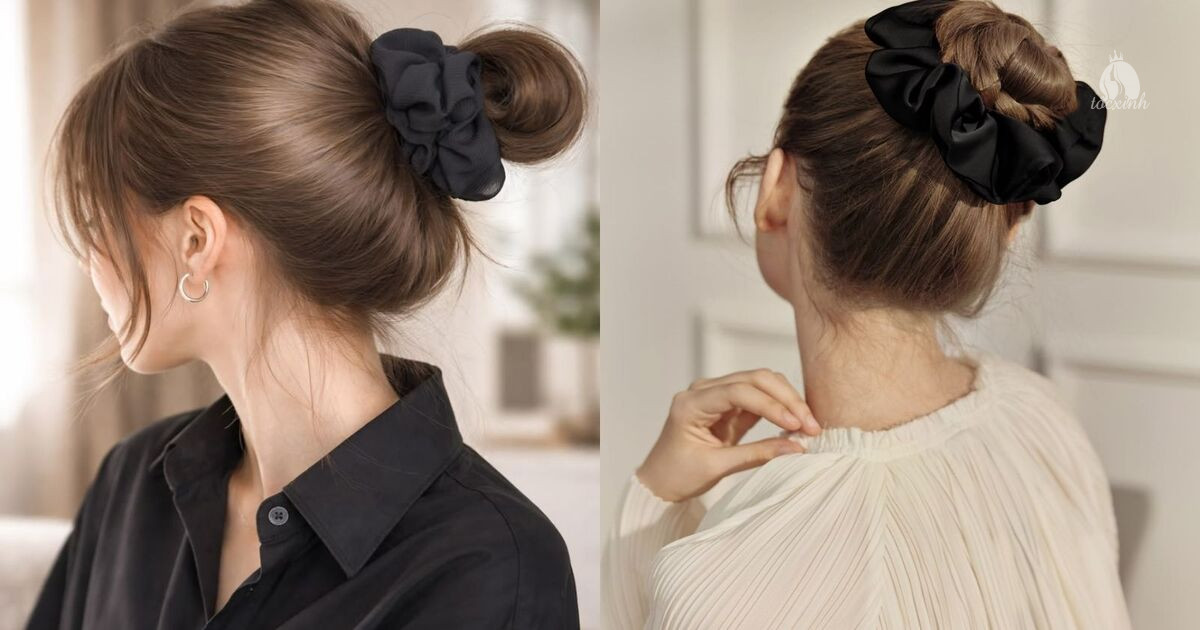 15+ Cách búi tóc không bị già, vừa trẻ trung vừa dễ làm tại nhà 32 Búi tóc bằng dây buộc scrunchie