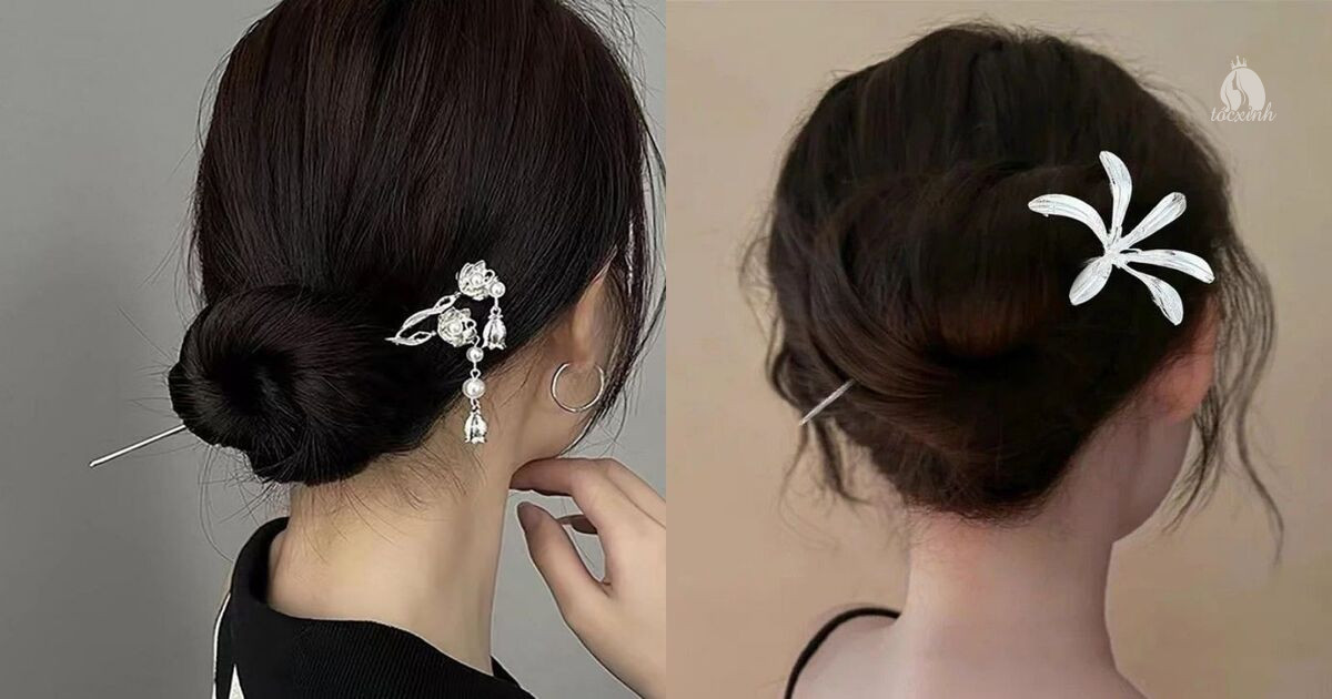 15+ Cách búi tóc bằng trâm cài đẹp, đơn giản cho nàng tóc ngắn và dài 31 Búi tóc dự tiệc với trâm kim loại