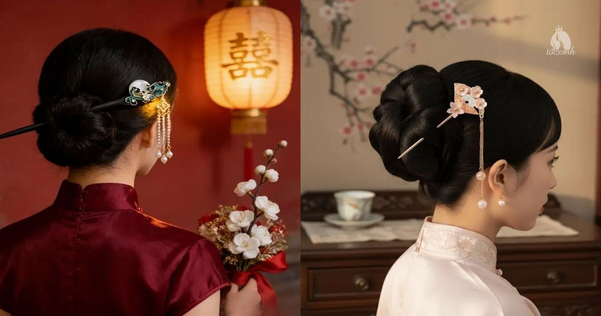 15+ Cách búi tóc bằng trâm cài đẹp, đơn giản cho nàng tóc ngắn và dài 23 Búi tóc nửa đầu bằng trâm nữ thần Trung Hoa