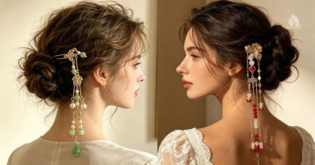 15+ Cách búi tóc bằng trâm cài đẹp, đơn giản cho nàng tóc ngắn và dài 26 Búi tóc rối tự nhiên bằng trâm