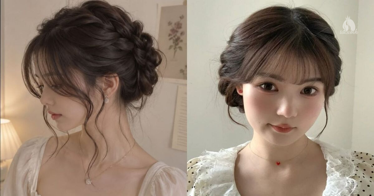 Cách búi củ tỏi kết hợp tóc tết