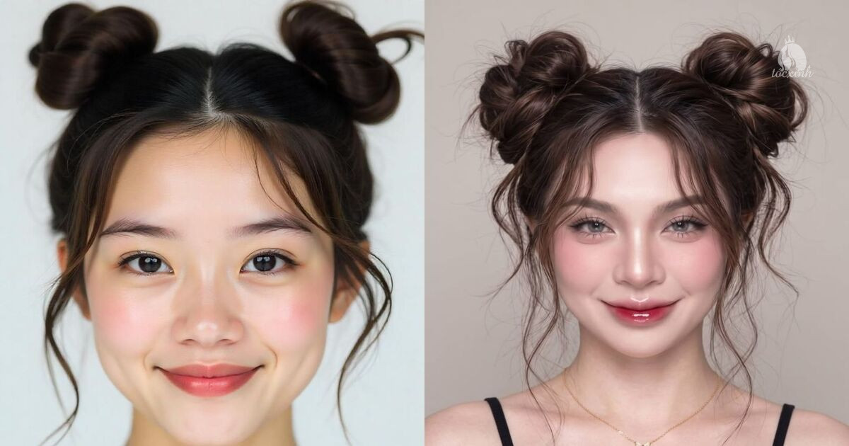 Cách búi tóc củ tỏi 2 bên