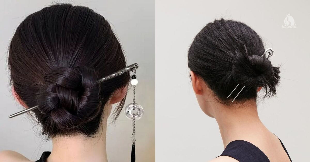 Cách búi tóc củ tỏi bằng trâm cài tóc