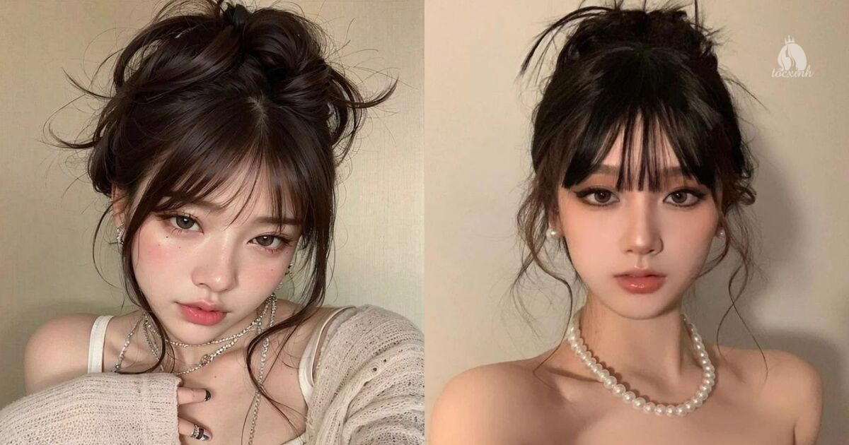 Tóc búi cao xù nhẹ mái thưa
