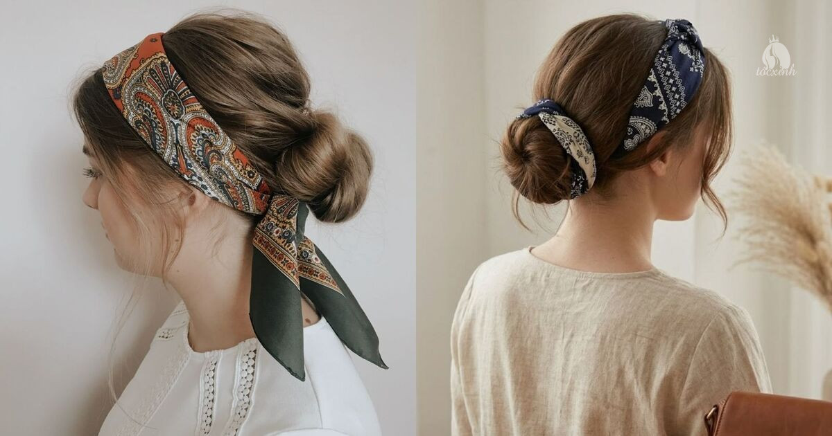 Tóc búi kết hợp khăn turban vintage