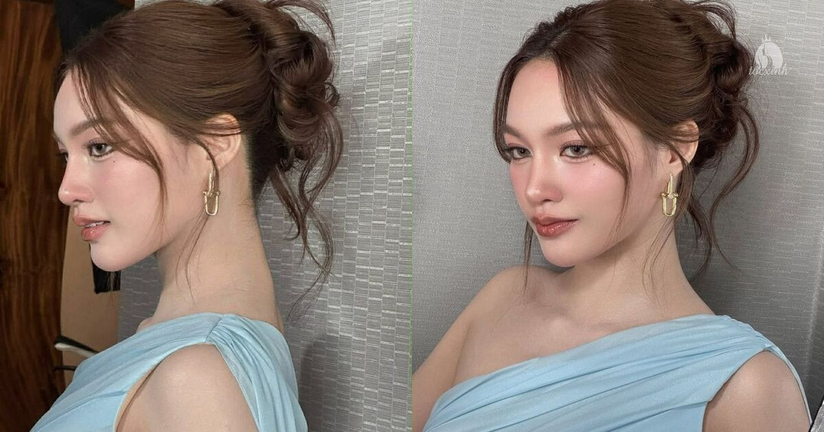 15+ Cách búi tóc không bị già, vừa trẻ trung vừa dễ làm tại nhà 34 Tóc búi kết hợp mái bay ôm mặt