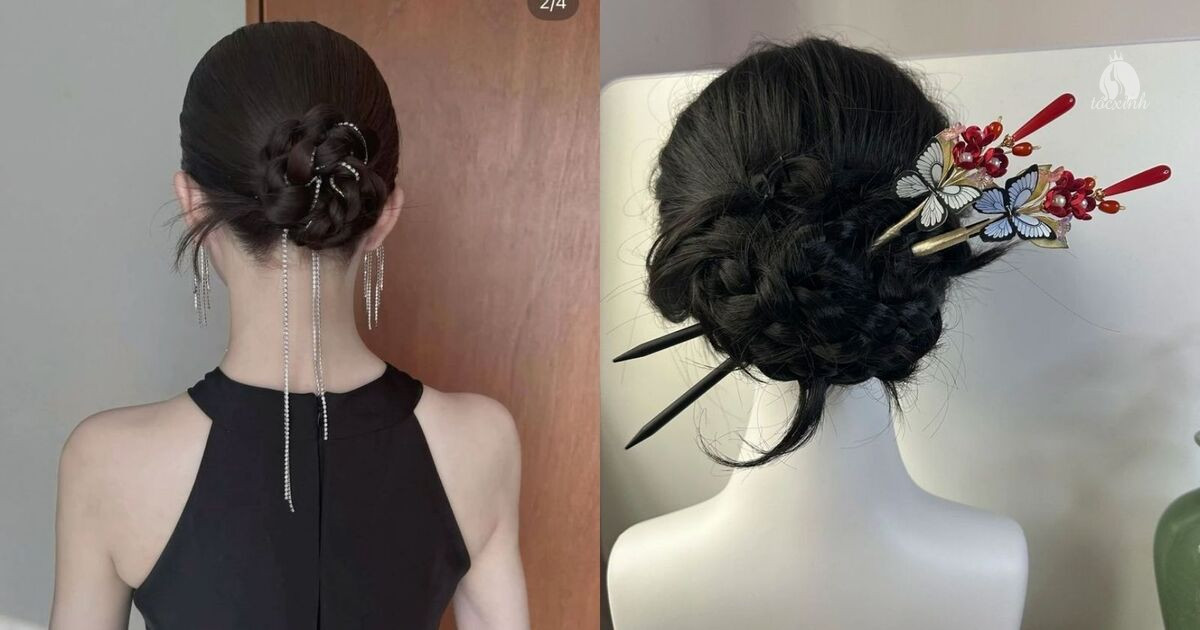 15+ Cách búi tóc bằng trâm cài đẹp, đơn giản cho nàng tóc ngắn và dài 27 Tóc búi tết cài trâm điệu đà