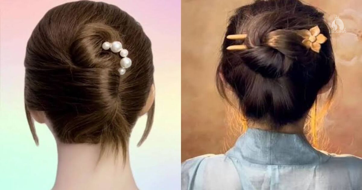 15+ Cách búi tóc bằng trâm cài đẹp, đơn giản cho nàng tóc ngắn và dài 33 Tóc búi trâm chữ U đôi chéo