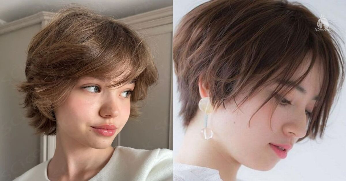 Tóc pixie nữ mái xéo